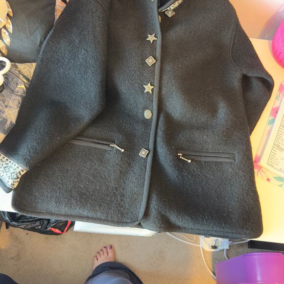 Icelandic Design Vtg Women’s Button Wool Coat Size M Black Celestial Witchy Dark - Picture 11 of 11